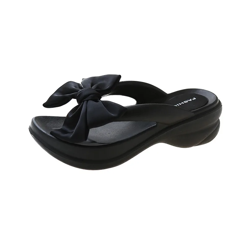 Pink Big Bowknot Wedge Flip Flops for Women Summer 2023 Platform Slippers Thick Sole Non Slip Beach Slide Sandalias De Mujer