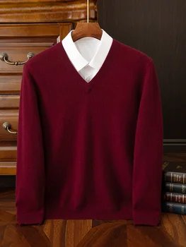 Moda uomo 100% maglione pullover in cashmere con scollo a V manica lunga pullover spesso autunno inverno abbigliamento casual in maglia di cashmere intelligente 1