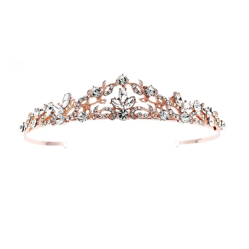 Rose Gold Wedding Tiara for Women and Girls - Pageant Tiara Headband, Rhinestone Bridal Crown for Brides elegant bridal gloves hot sale tulle paragraph rhinestone bridal wedding gloves