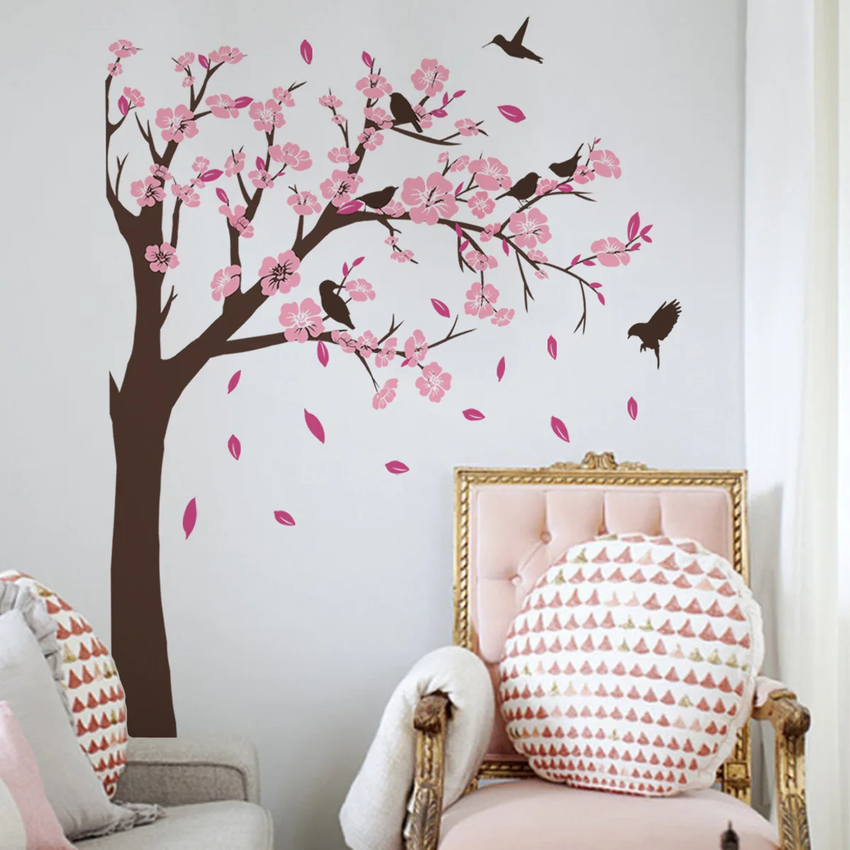 Big Tree Peach Blossom Wall Sticker - Self-Adhesive Decal for Living Room, Bedroom Background Wall Home Decoration