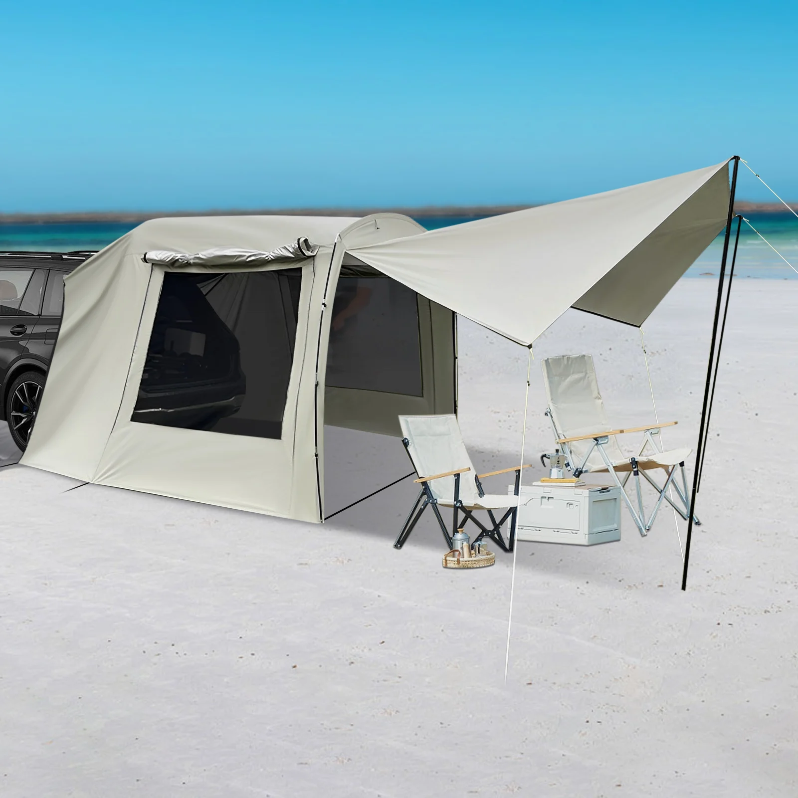 Car Tail Extension Tent 4-6 Person Car Awning Outdoor Tent Sunshine-Proof Rain-Proof Outdoor Shelter for Camping & Travel