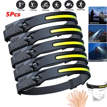 

COB LED Headlamp Sensor Headlight with Built-in Battery Flashlight USB Rechargeable Head Lamp Torch 5 Lighting Modes Work Light