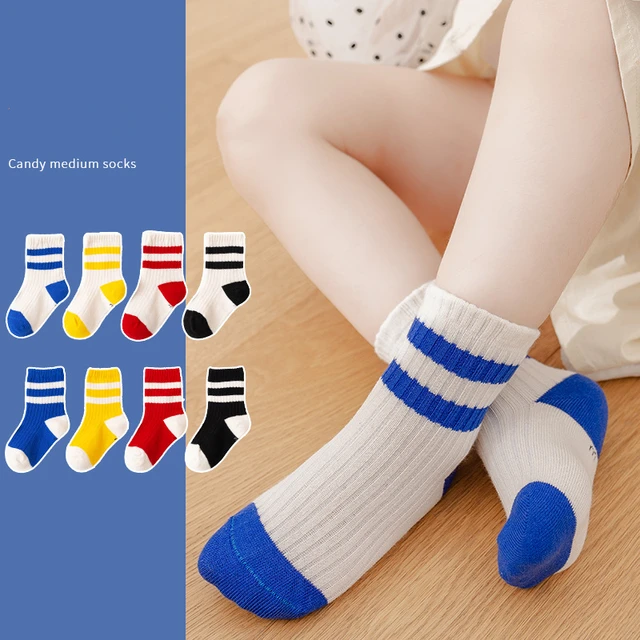 Chaussettes en coton pour enfants de 1 à 12 ans, Style japonais, avec  rayures noires et blanches, pour bébés, pour garçons et filles, pour  l'école, le sport, printemps et automne - AliExpress