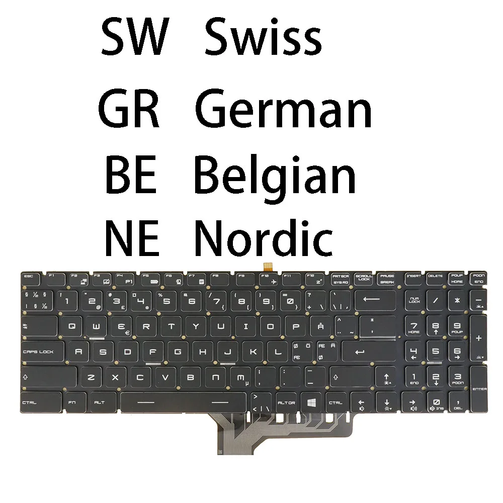 Teclado Retroiluminado Suíço-alemão Holandês e Nórdico Rgb sd fi nw dn Msi Ms16j2 Ms-16j4 Ms-16j5 Ms-16j9 Ms-16jb Ms-16jc Ms-16jd