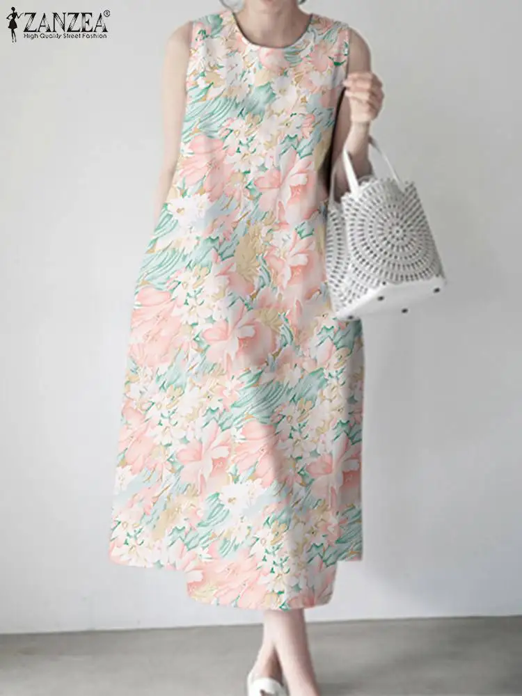 

ZANZEA Summer Sleeveless Tank Dress Stylish Y2k Long Dress Fashion Women Holiday O-neck Sundress Casual 2024 Pocket Vestidos