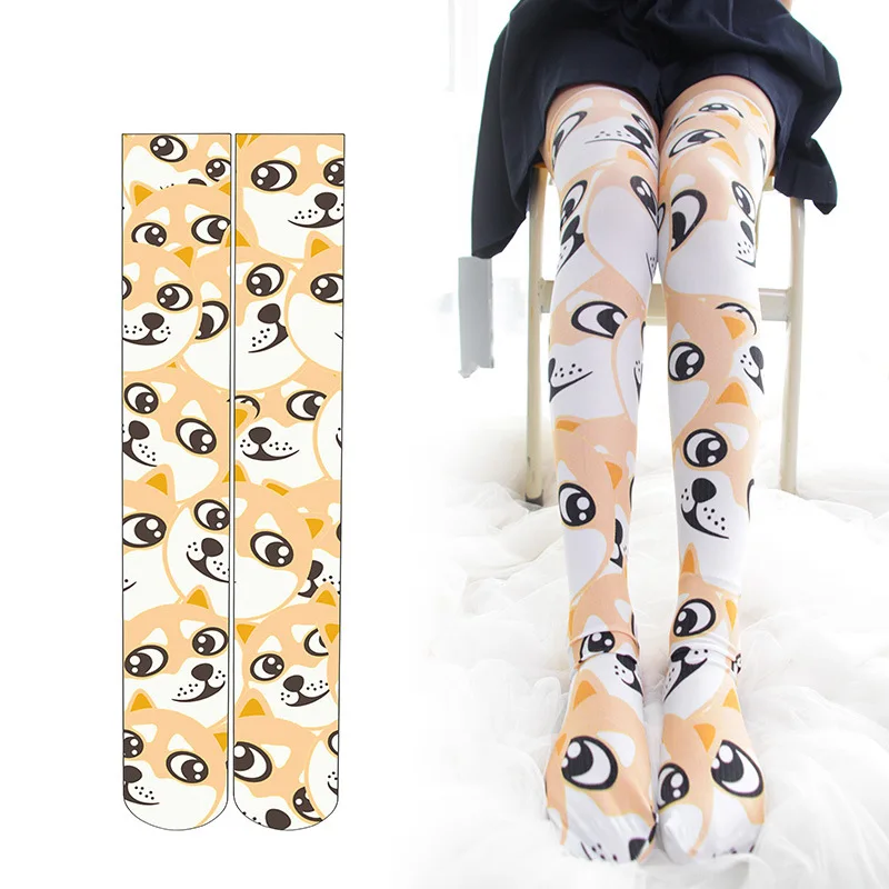 

Funny Doge Kabosu Lolita Stockings Cute Women Girls Kawaii Lolita Velvet Long Thigh High Stocking Anime Cosplay Over Knee Socks