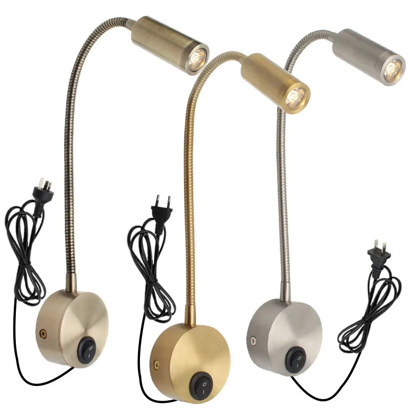 

3W Flexible LED Reading Wall Lamp With Switch For Bedside Headboard Desk Adjustable Wall Mounted Light Fixture EU/US Plug Sconce