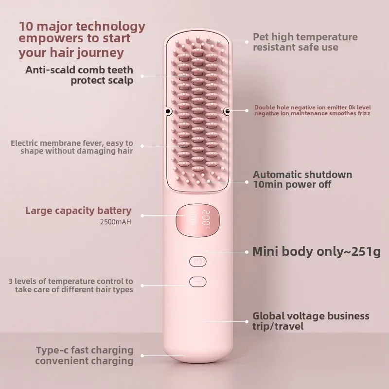 Wireless hair straightener Negative ion Care no hair damage Portable charging styling Comb curling dual purpose styling
