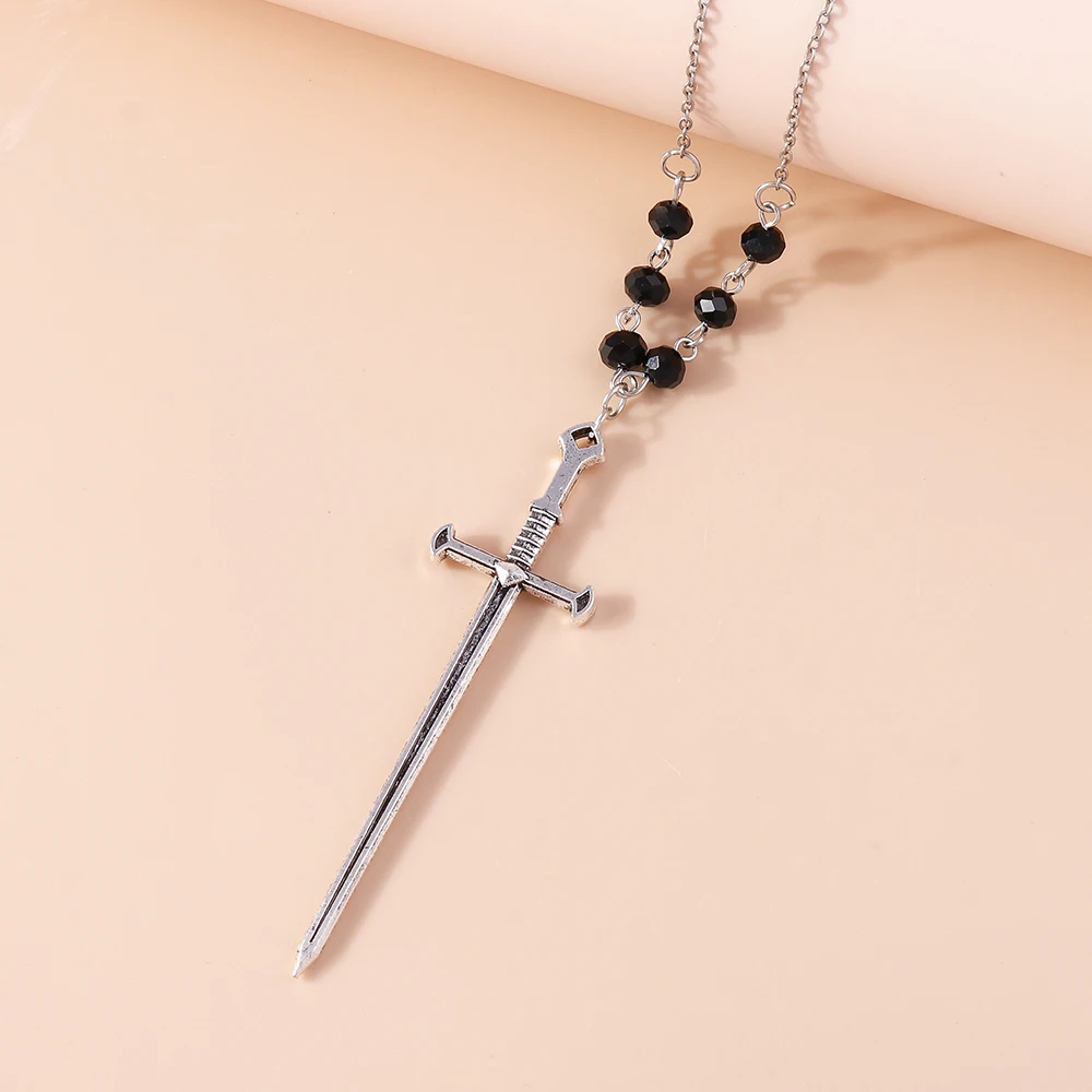 Aihua Steampunk Gothic Vintage Schwert Kreuz Halskette für Frauen Männer Punk Rock Party Fantasy Kreuz Halskette Schmuck Geschenke – Detail 8