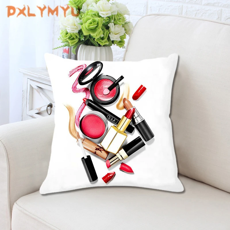 Cosmetic Patterns Velvet Cushions Case Makeup Print Decorative Pillowcase Living Room Sofa Throw Pillow No Inner Core