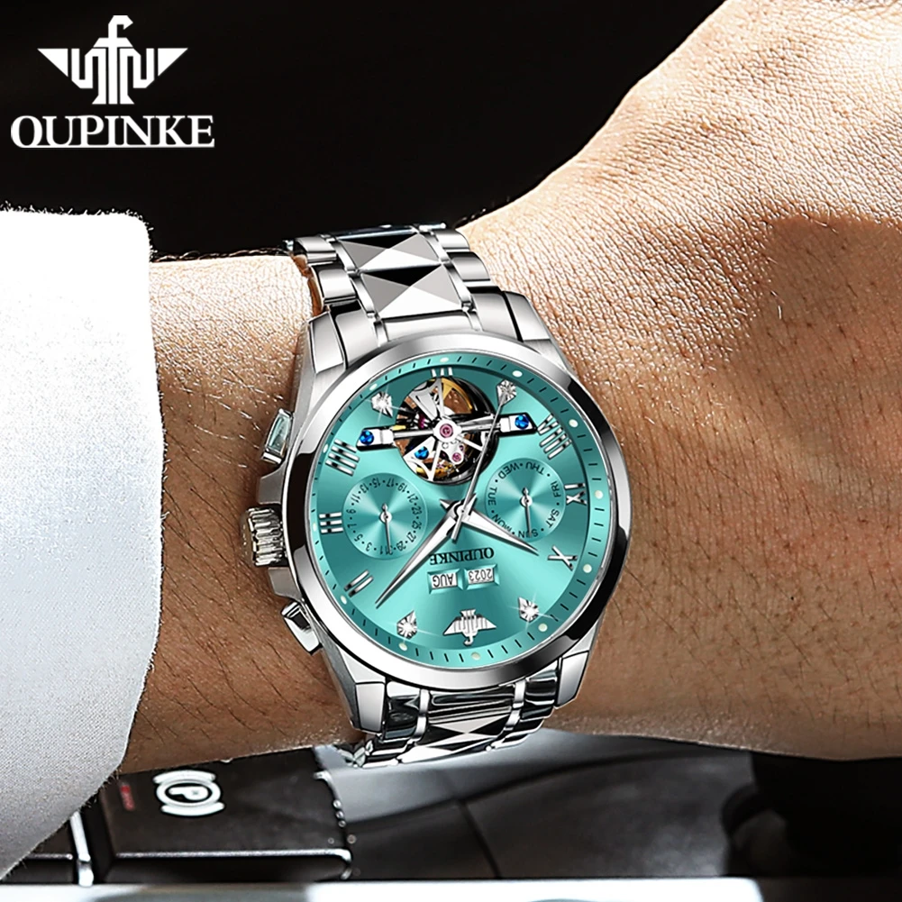 OUPINKE 3186 Automatic Men Watch Luxury Hollow Mechanical Watch For Men Roman Scale Auto Date Deep Waterproof Male Wristwatch
