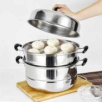 Stainless Steel Steamer Cooker 26-34cm Thickened Soup Steam Pot 3 Layer Deepened Stockpot Cookware Induction Cooker Gas