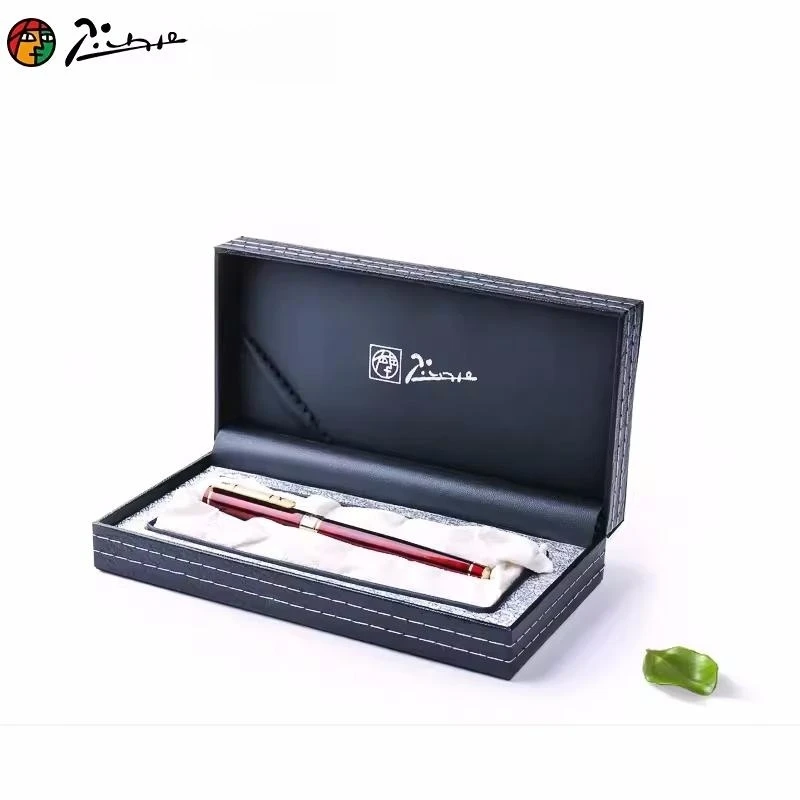 Pimio 902 블랙 골드 레드 잉크 만년필 비즈니스 금속 서명 펜, 이리듐 펜 선물 상자 세트 용품, 0.5mm, 1 개