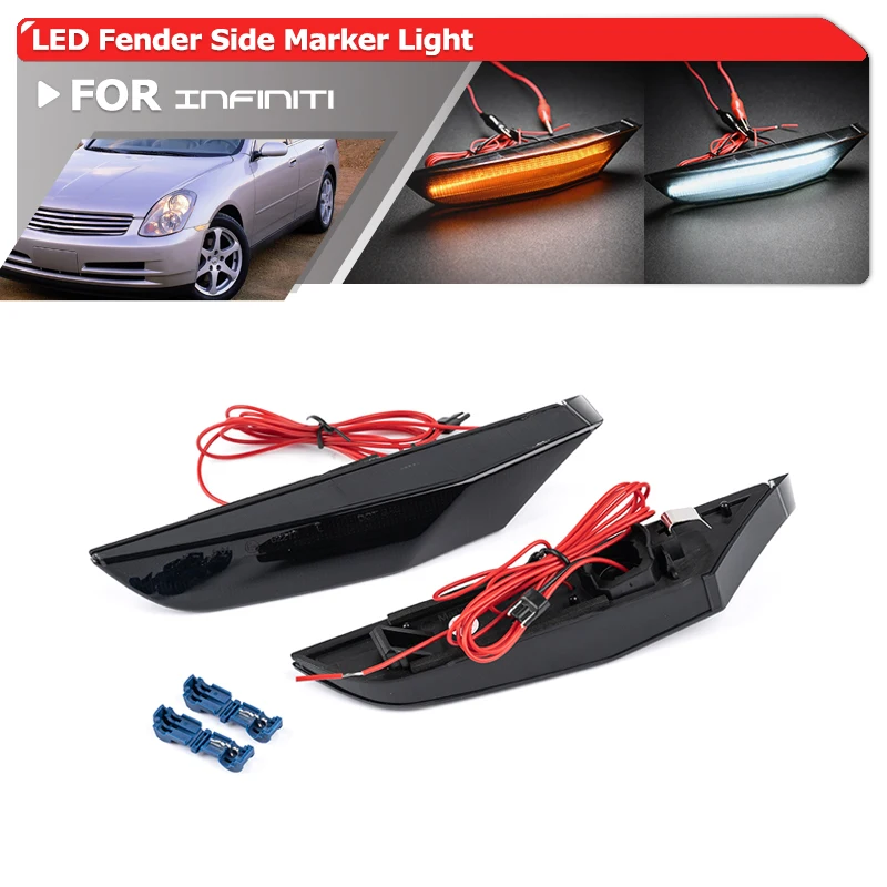 

Smoked Led Dynamic Fender Side Marker Light White DRL Daylight Parking Position For Infiniti G35 Sedan Nissan Skyline V35 Sedan