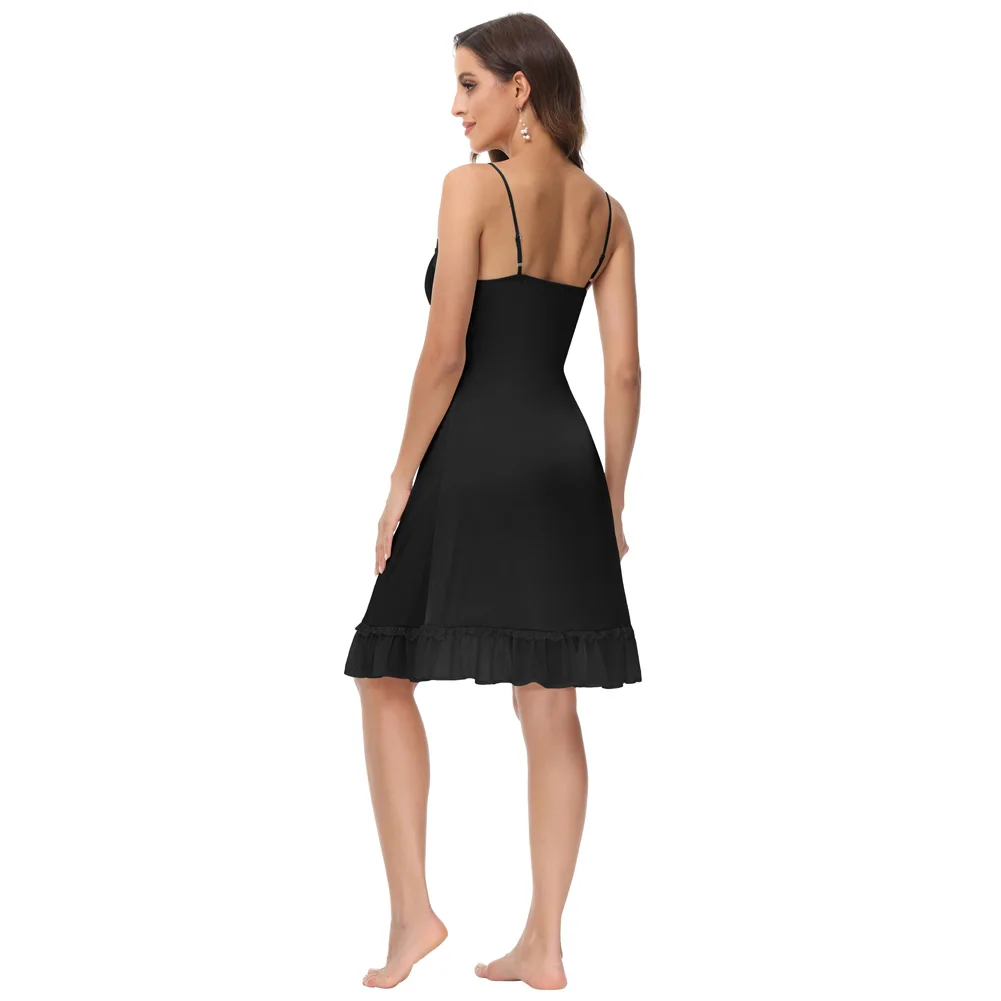 BP Women Lace Trim Full Slip Comfy Spaghetti Strap V-Neck Ruffled For Women Under Dresses Adjustable Spaghetti Strap Cami Dress
