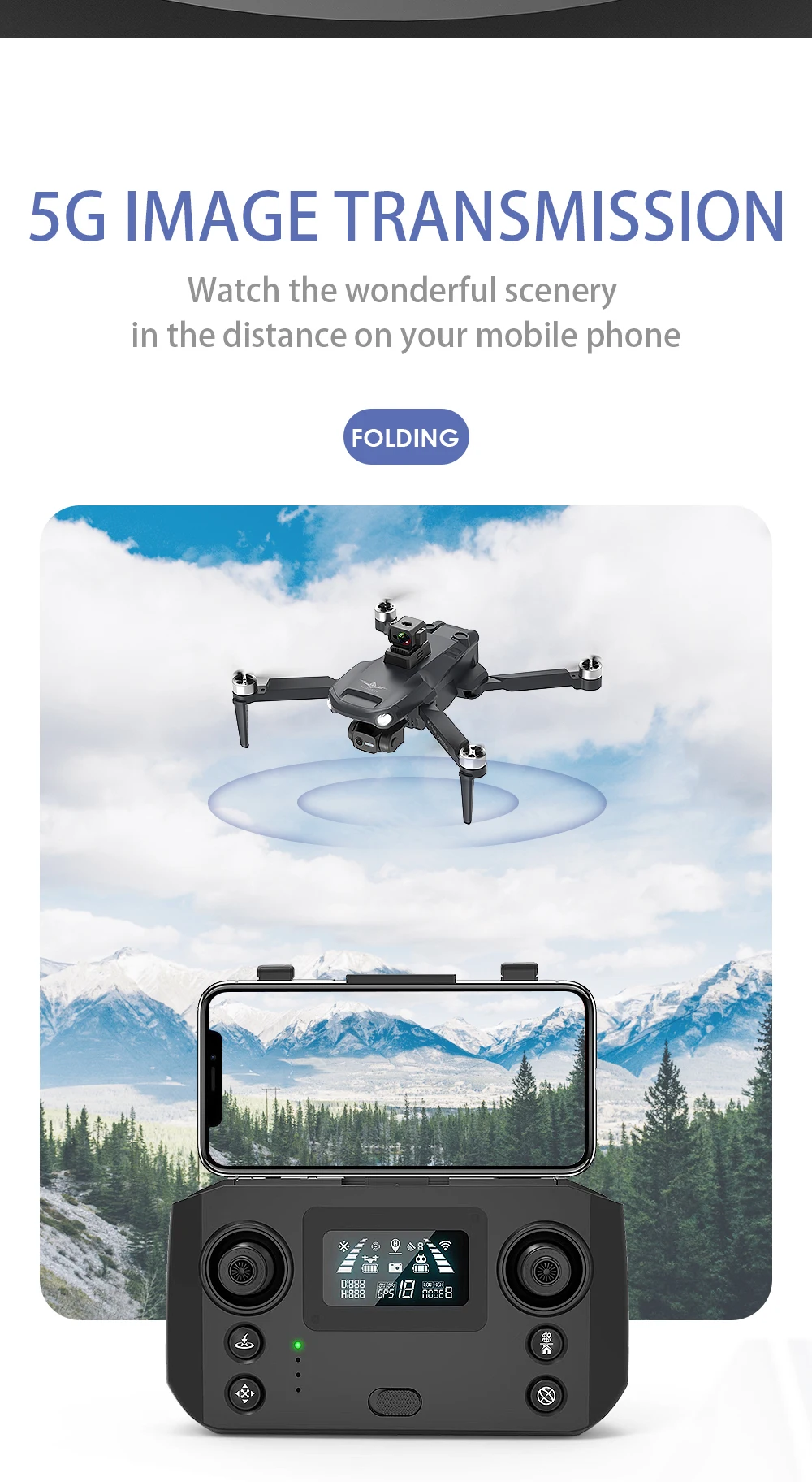 KF106 GPS Drone, 56 IMAGE TRANSMISSION Watch the wonderful scenery in the distance on your mobile phone