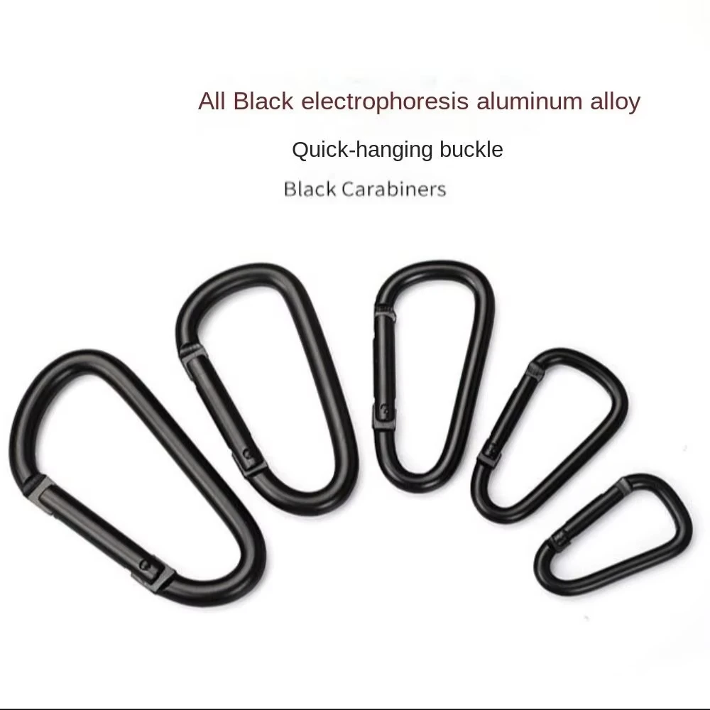 Durable Black Aluminum Alloy Carabiners - Heavy Duty Spring Snap Clips for Outdoor Adventures, Multi-Function Water Bottle Hooks (Set of 5)