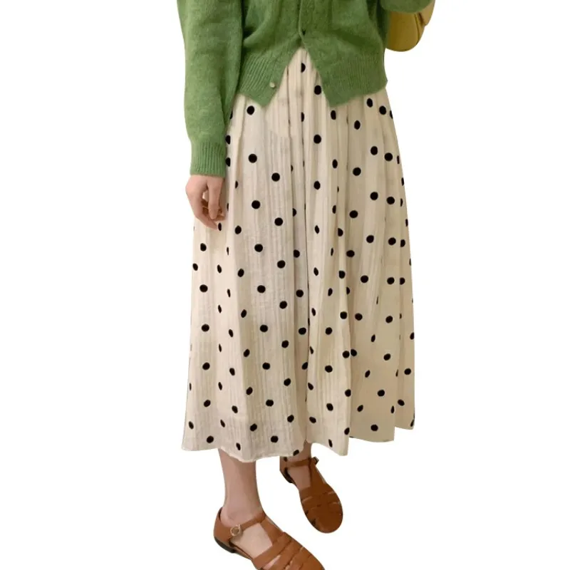 Spring Maternity Belly Skirts Ankle-length Fashion Pregnant Woman Polka Dot Skirt Large Hem Umbrella Skirt