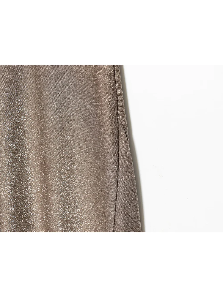 Summer New Women Bright Silk Sleeveless Midi Dress Elegant Light Luxury Party Dress Fashion Ladies Turtleneck Long Dress