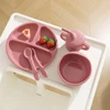 5PCS Baby Silicone Tableware Set Suction Bowl Plate Soft Utensils Sippy Cup Baby Stuff Feeding Training Sets For Baby 2