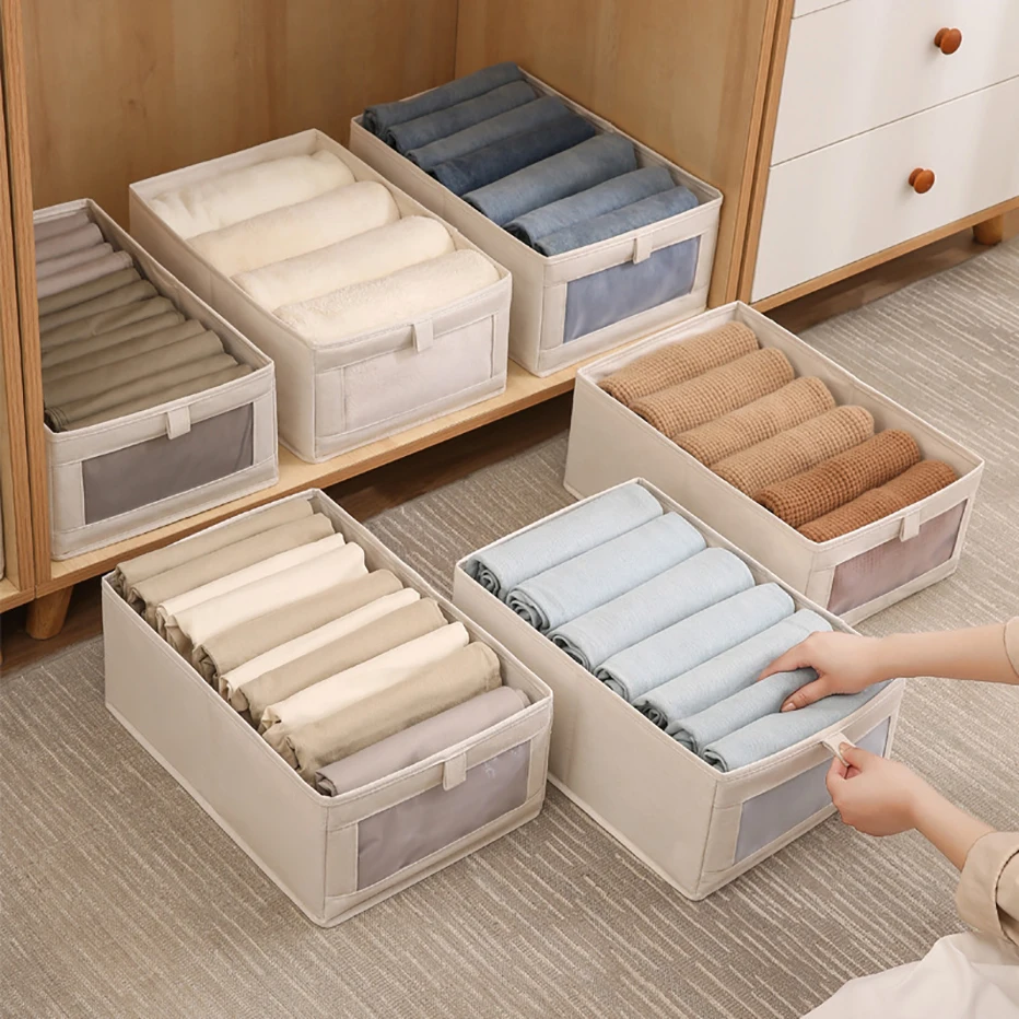 Wardrobe Clothes Organizer for Folded Stackable, Collapsible Closet Storage  Bins with Lid Slideable Plastic Storage Box for Pant - AliExpress