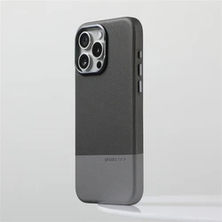 Elegant Two-Tone Leather Case with MagSafe and Alloy Lens Cover for iPhone 15 Pro Max (LLPJ Coffee)