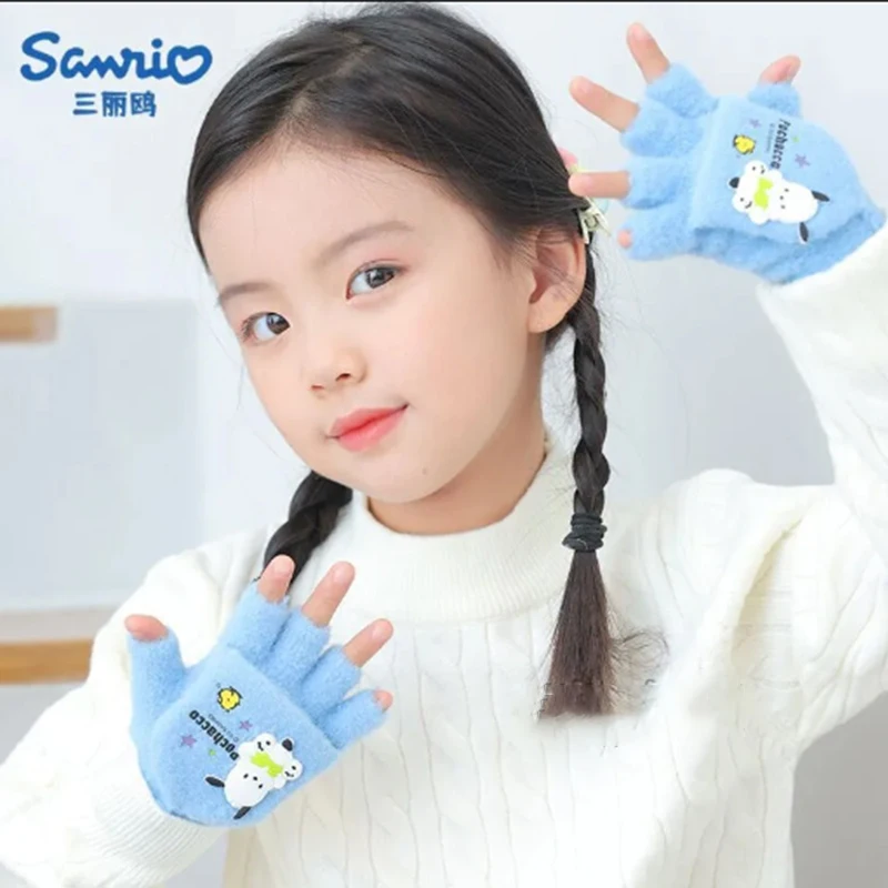

Cute Sanrio Child Glove Kawaii My Melody Kuromi Student Anime Cartoon Warm Plush Freeze-Proofing Flip Gloves Girl Birthday Gifts