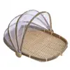 Bamboo Woven Storage Basket Mesh Handmade Food Fruit Anti Flies Net Cover Tent Sundry Container Kitchen Storage Tray 6