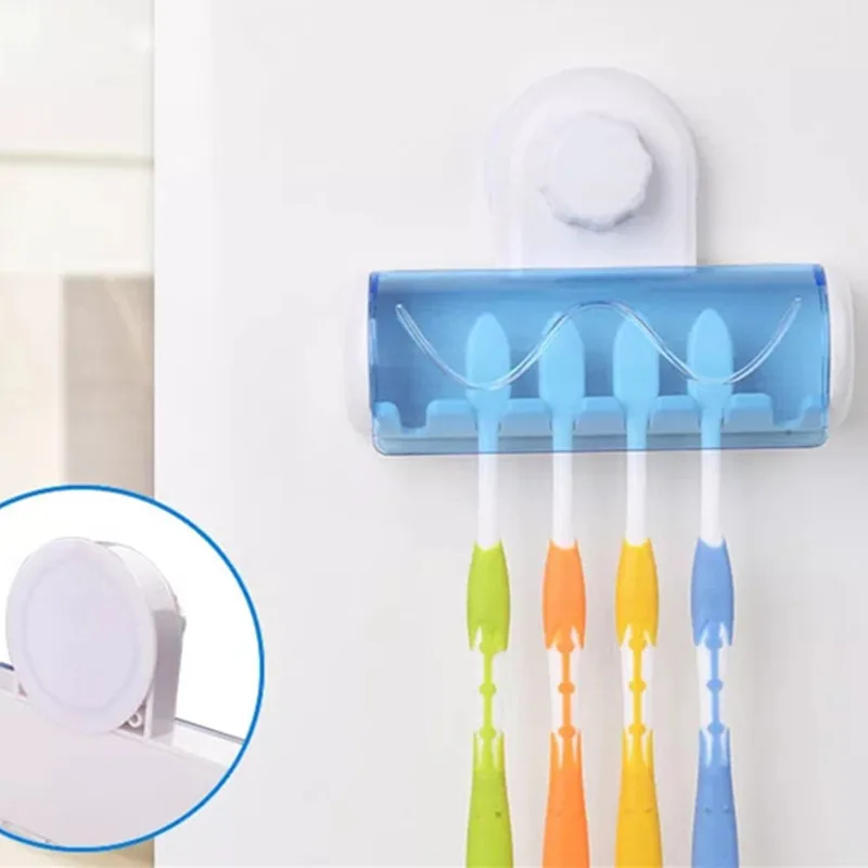 Wall Mounted Tooth Brush Holder Case with 5 Hooks Bathroom Toothbrush Brush Organization Storage Rack Stand