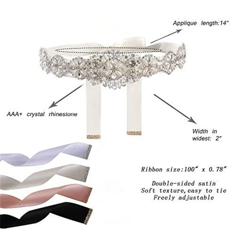 Perlen Hochzeitsgürtel Kristall Brautgürtel Silber Strass Satin Brautschärpe für Mutterschaft Frauen Hochzeitskleid Zubehör – Detail 1