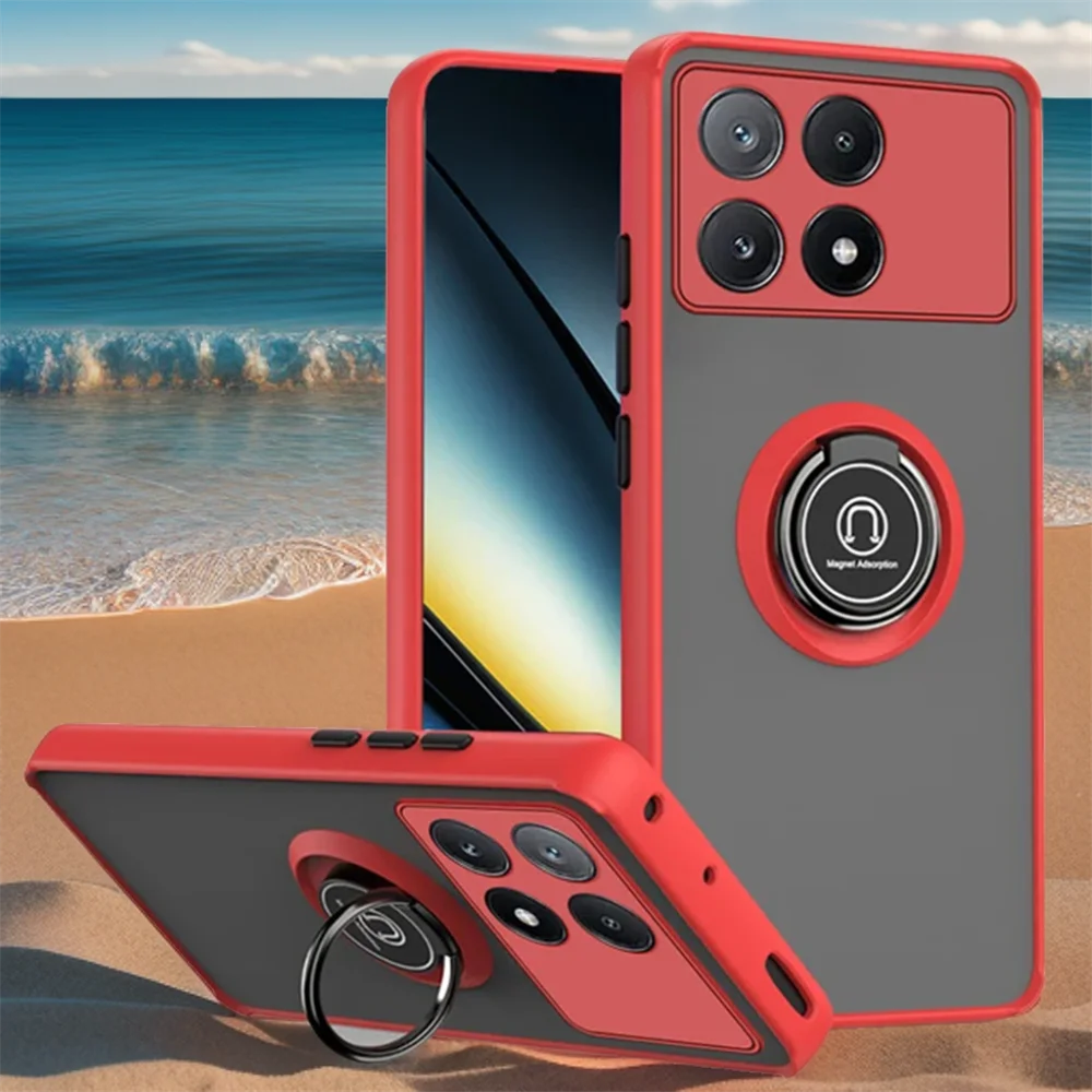 Shockproof Armor Matte Phone Case with Magnetic Ring Holder