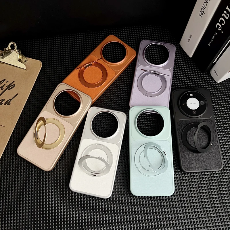 Lychee Texture PU Leather Ultra Thin Magnetic Case with 360° Rotation Ring Stand