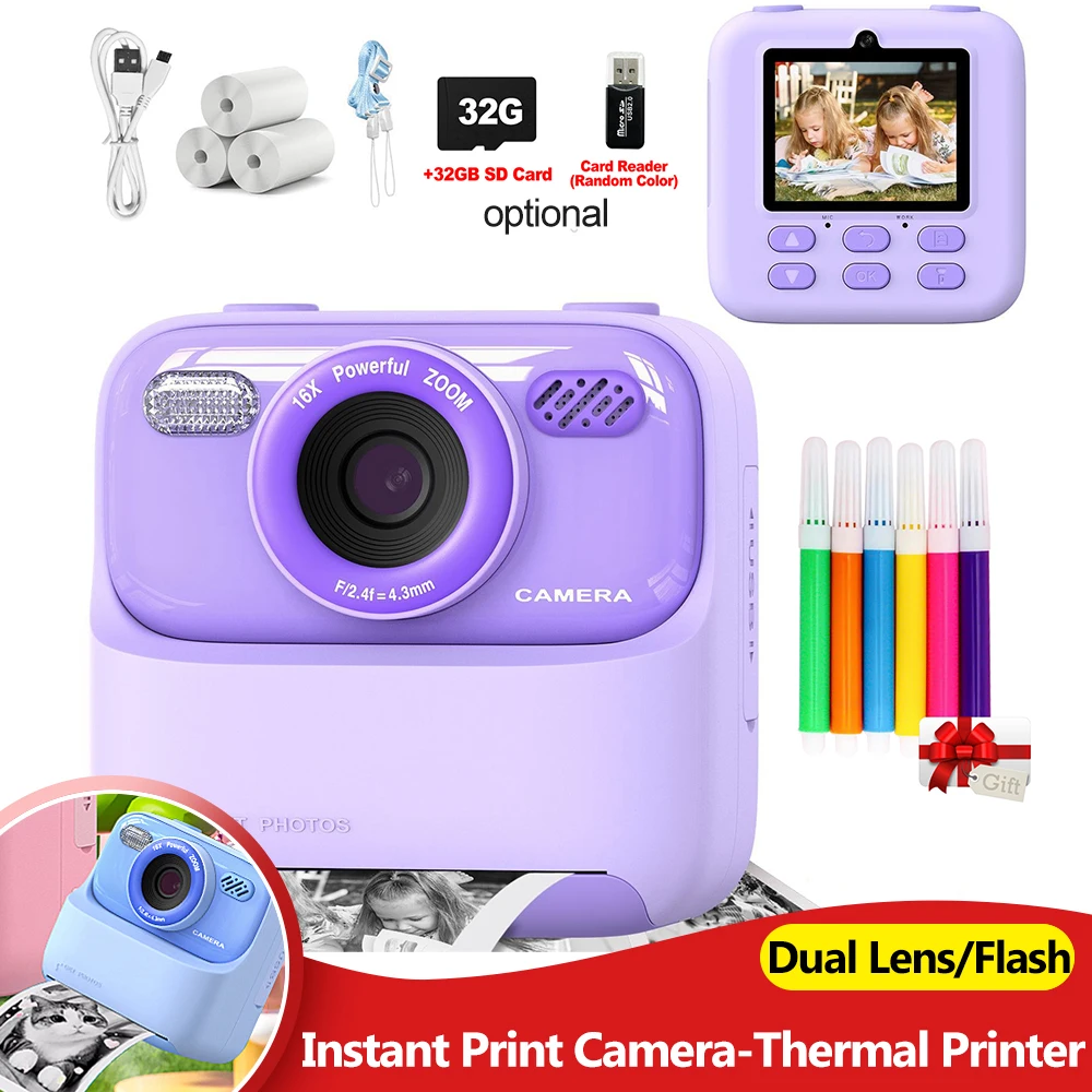 Imprimante Photo thermique de poche pour enfants, appareil Photo à impression instantanée, vidéo