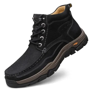 Autumn/Winter Fashionable Casual Men's Leather Shoes Plus Size 47 Code With Thick Sole Wear Resistant Middle-Aged And Elderly Hi