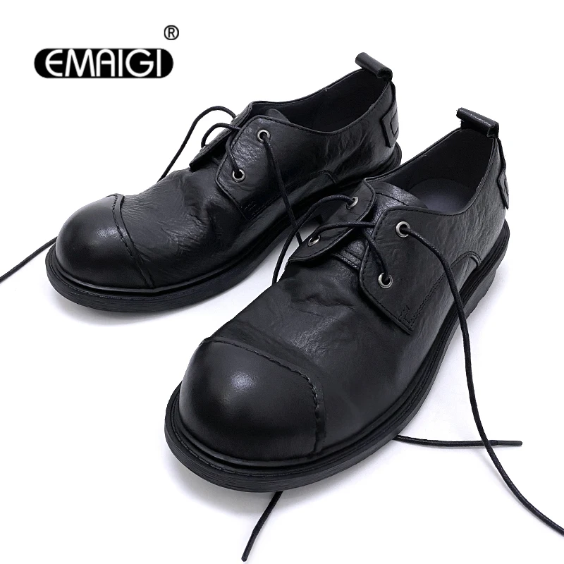 

Men Harajuku Streetwear Fashion Casual Vintage Genuine Leather Shoes Male Real Leather Cowhide Shoes Derby Shoes