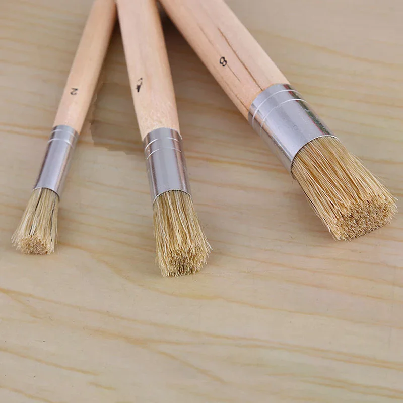 3개 세트 나무 스텐실 브러시 분필 페인트 천연 순수 돼지털 브러시 원형