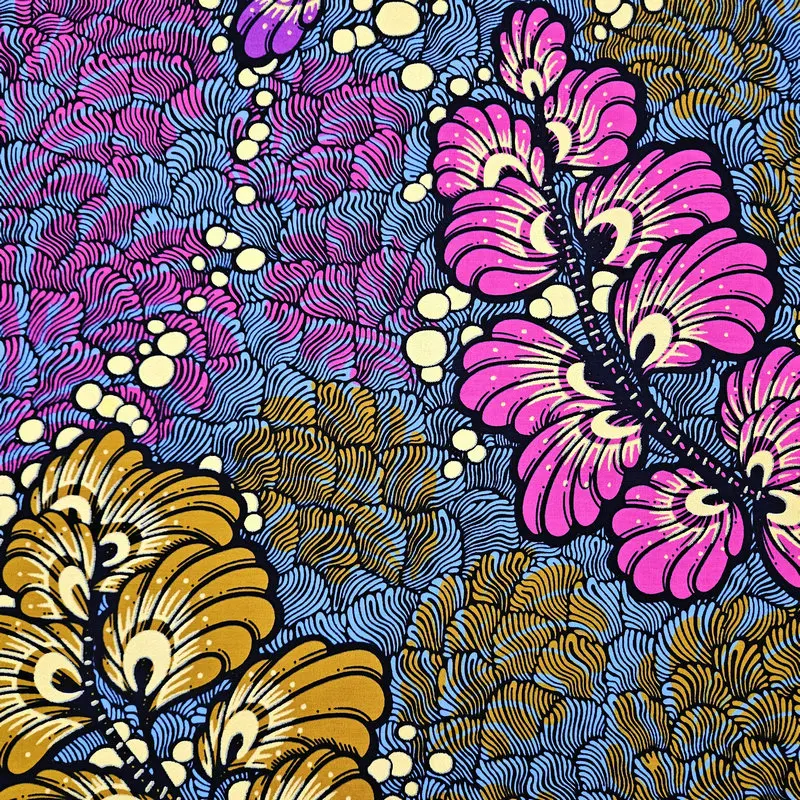 Afrikanischer Baumwoll-Wachsdruckstoff, glänzendes goldenes Wachs-Modedesign, maschinenwaschbar, DIY handgefertigter Stoff – Detail 5