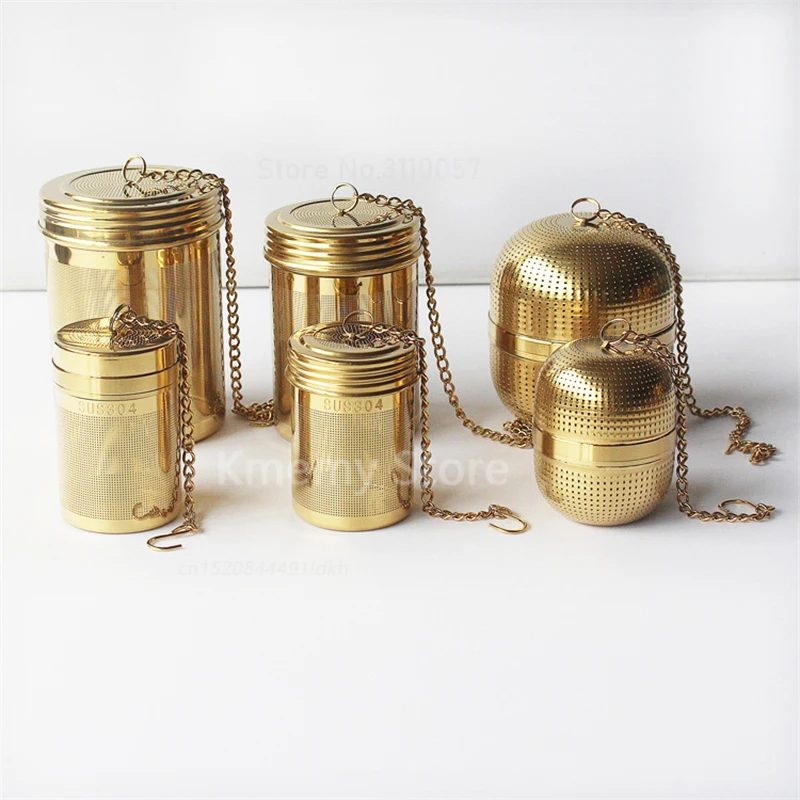 Gold Tea Infuser Fine Mesh Filter Ball Cylindrical 304 Stainless Steel Threaded Connection Teapot Strainer Spice Herbal Kitchen tea infuser tea strainer tea filter