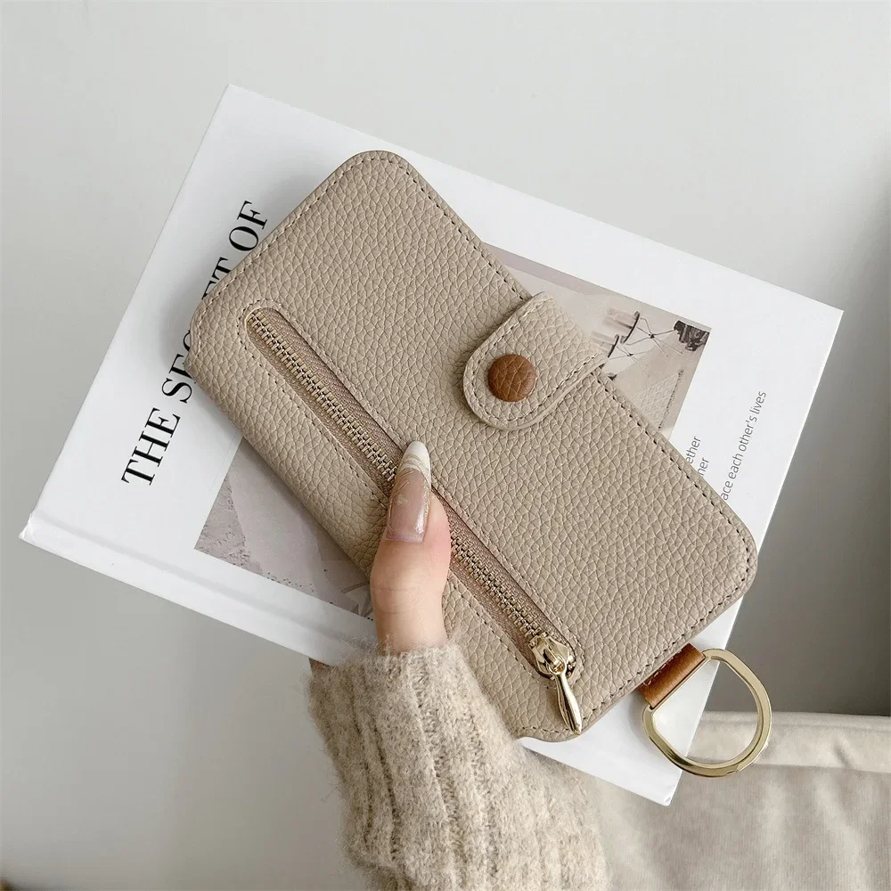 Leather Flip Phone Case with Wrist Strap and Card Holder Wallet - Protective Cover
