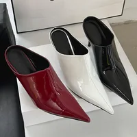 Red Footwear Slip On Women Stiletto Heels Shoes Mules Female Slides Fashion Pointed Toe Party Wedding Ladies High Heels Shoes 2