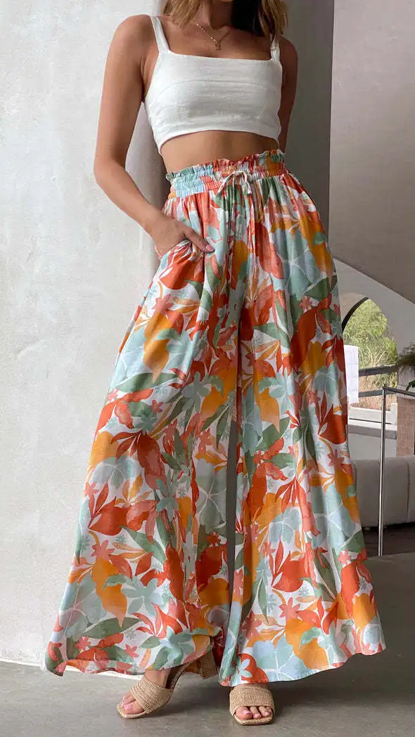 

Fashion Flower Floral Print Pants Trousers Woman Spring Summer Casual Loose Wide Leg Pants For Women 2023 High Waist Long Pants