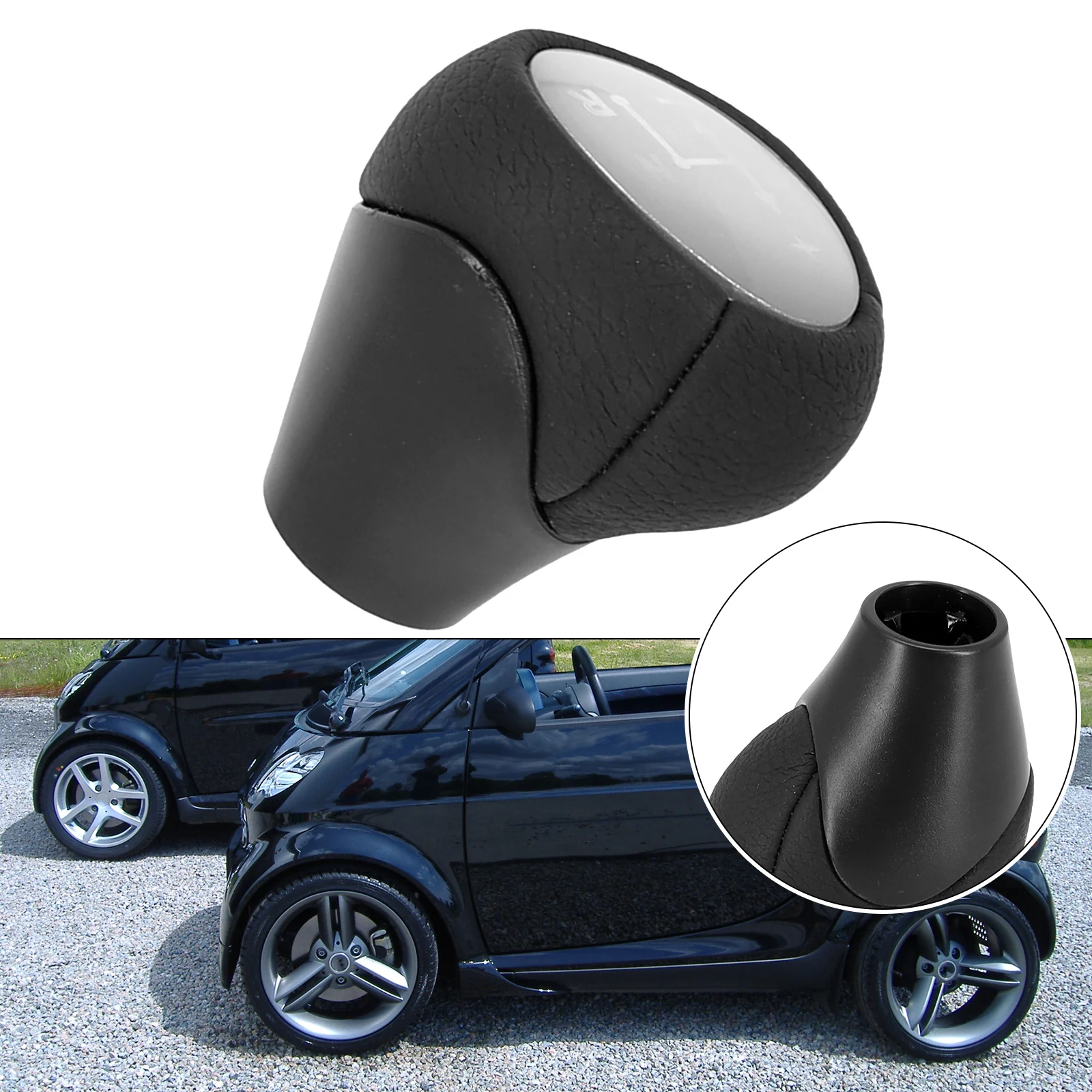 

Shifter Lever Head Automatic Gear Shift Knob Car 07-2019 6 Speed Black & Silver Center FOR Smart 450 1998-2007