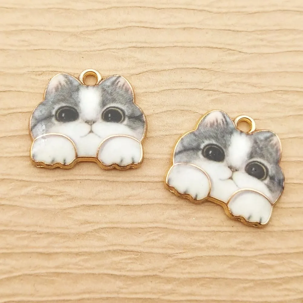 10pcs Enamel Cat Charms For Jewelry Making Cute Anime Earring Pendant  Bracelet