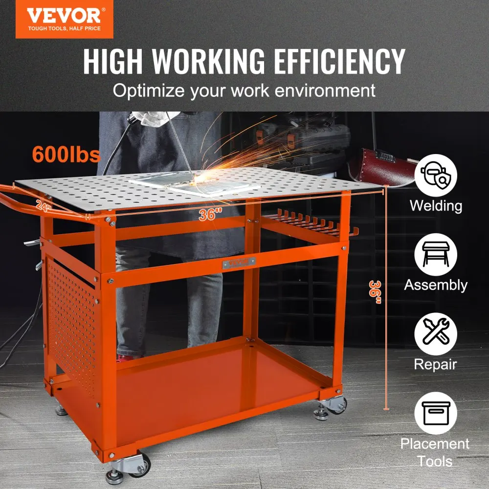 VEVOR Welding Table 600LBS Load Capacity Steel Welding Workbench Table on Wheels  Portable Work Bench 2