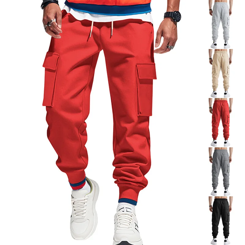 Men Summer Cargo Pants Wide Leg Full Trousers