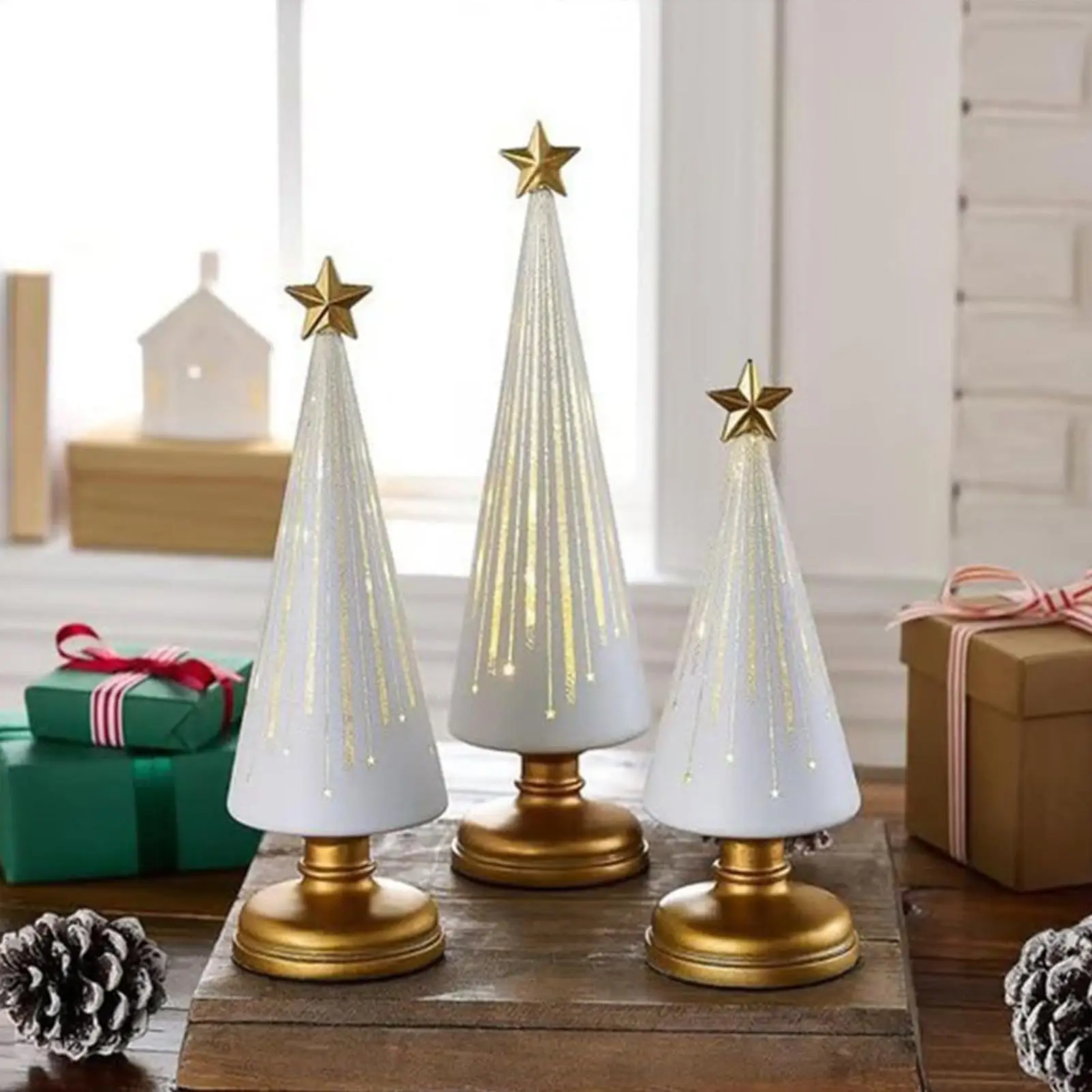 3pcs Table Christmas Tree Decorations Christmas Ornament Artificial Resin Star Topper Tree Figurine for Home Room Winter decors