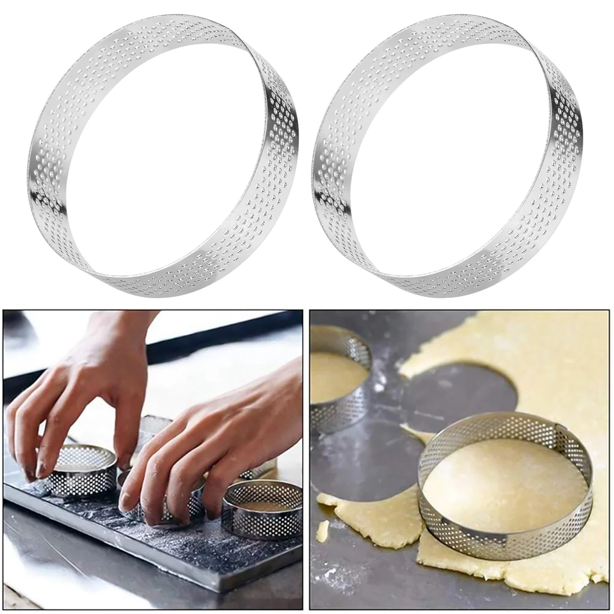 Circular Stainless Steel Tart Ring Tower Pie Cake Mould Perforated Cake Mousse Ring,8cm