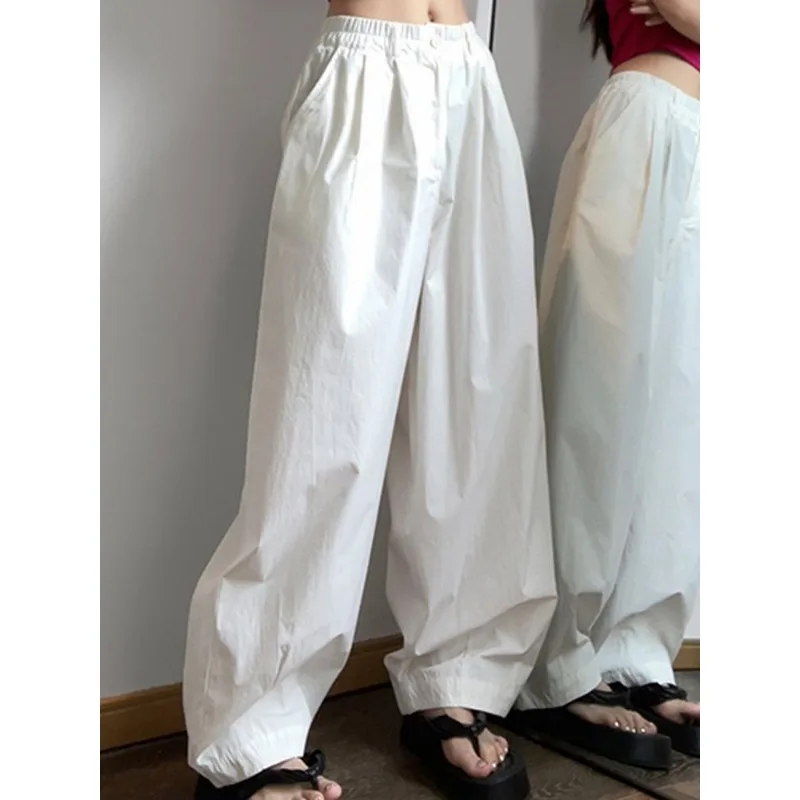 Deeptown Casual Wide Pants Women Vintage Streetwear Oversize Trousers Korean Fashion Black Cargo Pants Autumn New Harajuku Retro