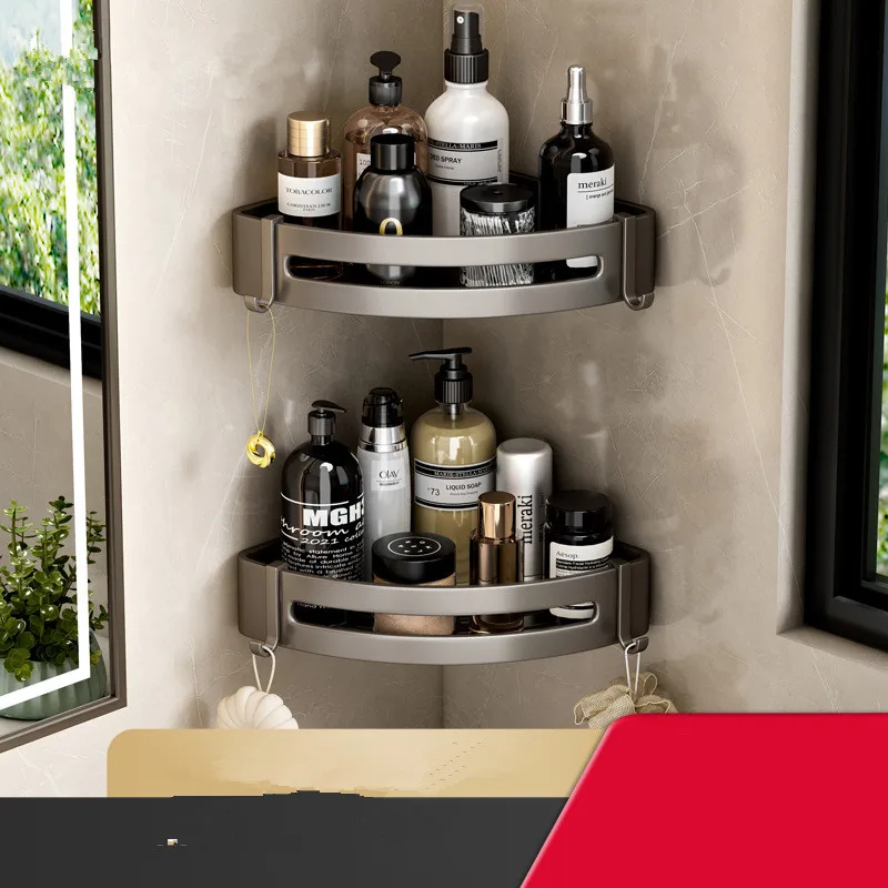 2 Layers Triangle Adhesive Shower Caddy Corner Shower Storage No Drilling Wall Mounted Bathroom Organizers and Storage