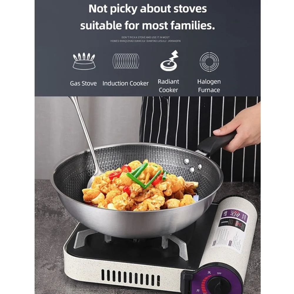 Honeycomb Suspension Stainless Steel Wok Non-stick Three Layer